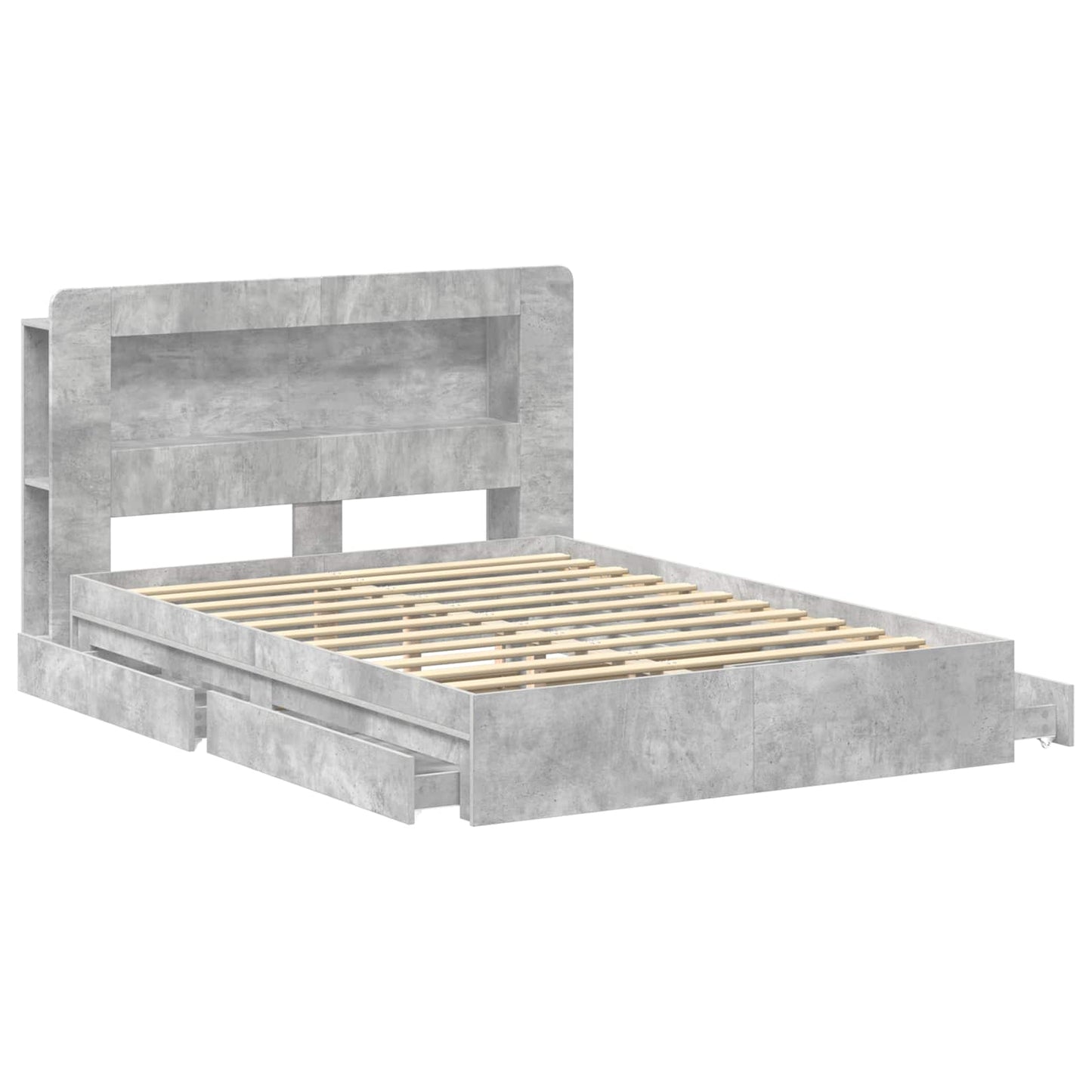 vidaXL Bed Frame with Storage with Drawer Concrete Grey 135 x 190 cm