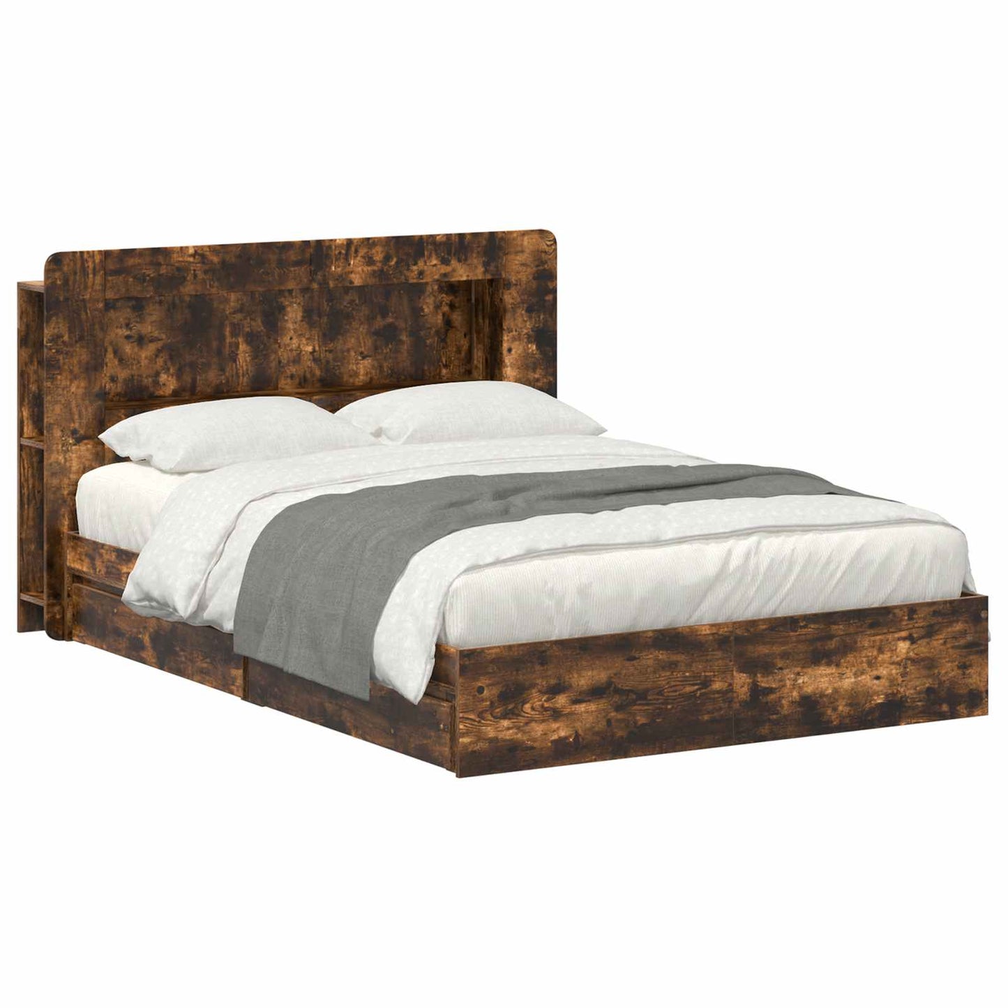 vidaXL Bed Frame with Storage Smoked Oak 135 x 190 cm Engineered Wood