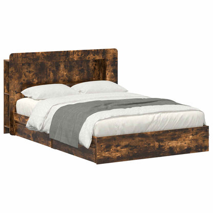 vidaXL Bed Frame with Storage Smoked Oak 135 x 190 cm Engineered Wood