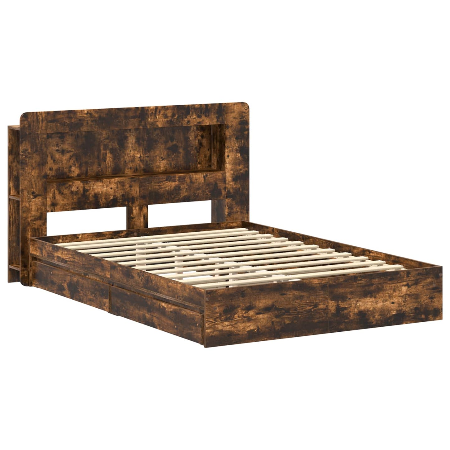 vidaXL Bed Frame with Storage Smoked Oak 135 x 190 cm Engineered Wood