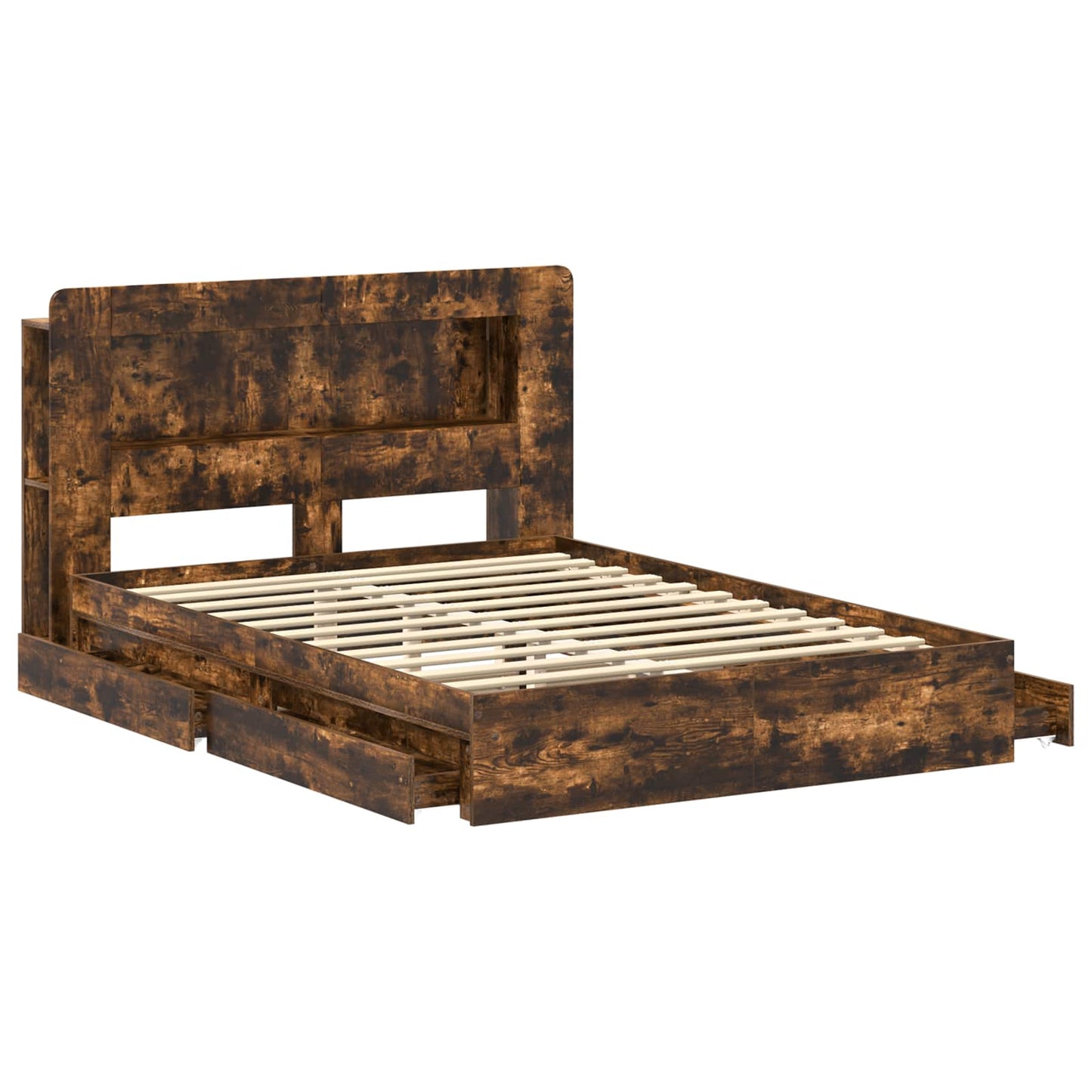 vidaXL Bed Frame with Storage Smoked Oak 135 x 190 cm Engineered Wood