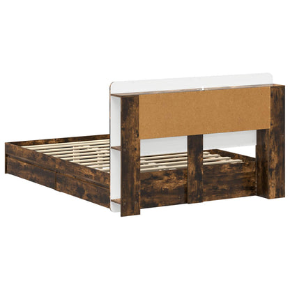 vidaXL Bed Frame with Storage Smoked Oak 135 x 190 cm Engineered Wood