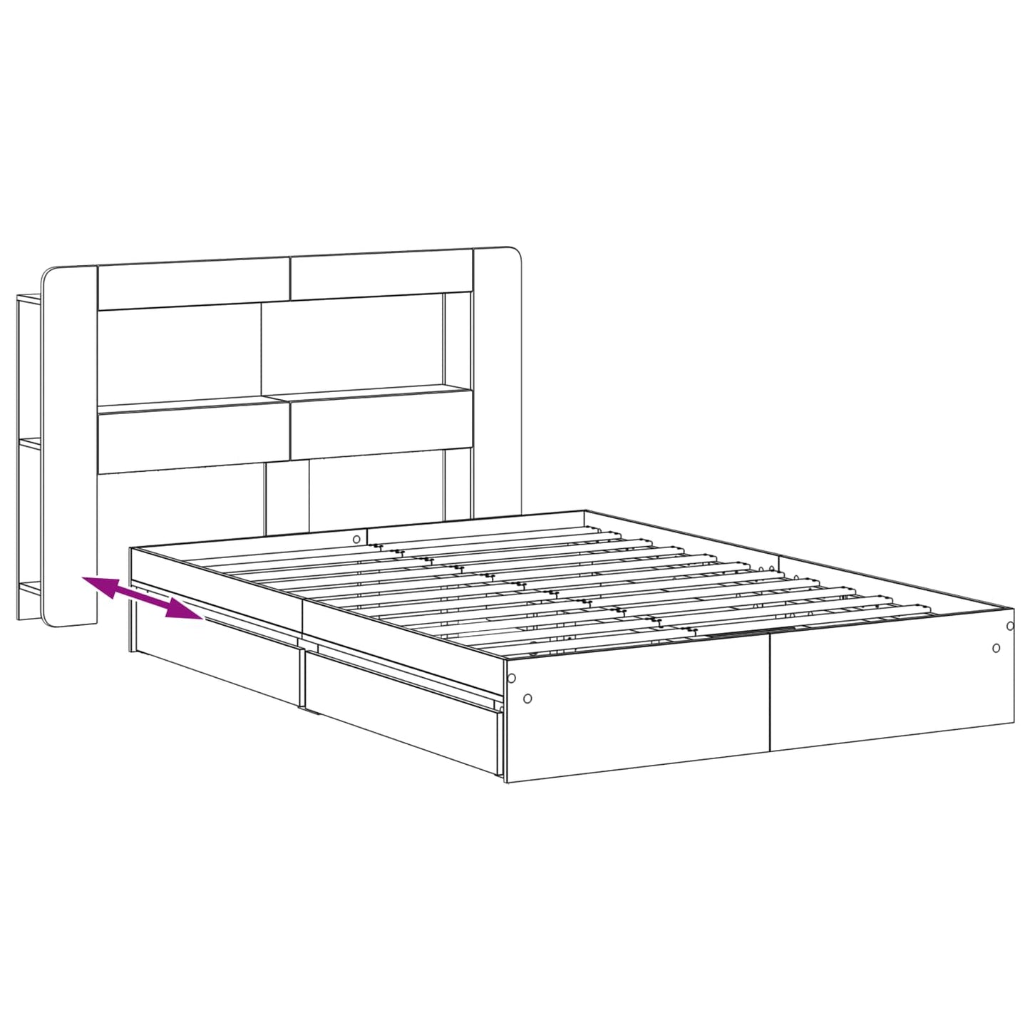 vidaXL Bed Frame with Storage Smoked Oak 135 x 190 cm Engineered Wood