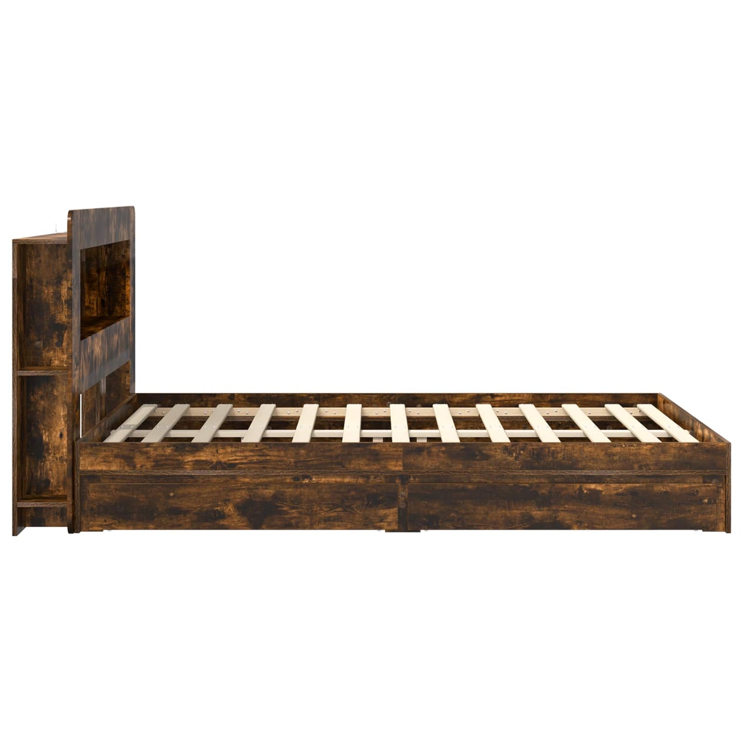 vidaXL Bed Frame with Storage Smoked Oak 135 x 190 cm Engineered Wood