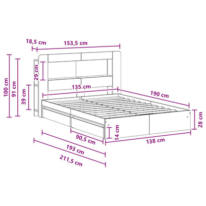 vidaXL Bed Frame with Storage Smoked Oak 135 x 190 cm Engineered Wood