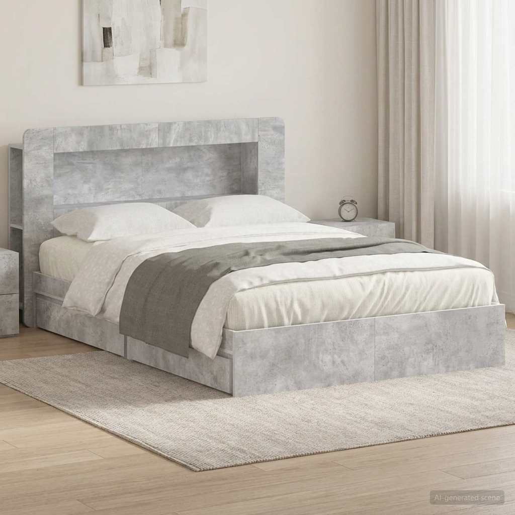 vidaXL Bed Frame with Storage with Drawer Concrete Grey 150 x 200 cm