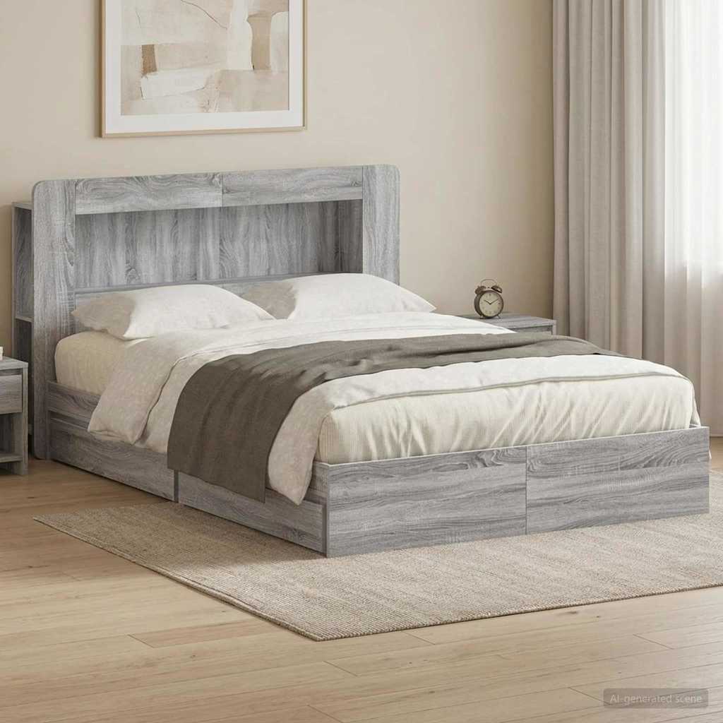 vidaXL Bed Frame with Storage Grey Sonoma 150 x 200 cm Engineered Wood