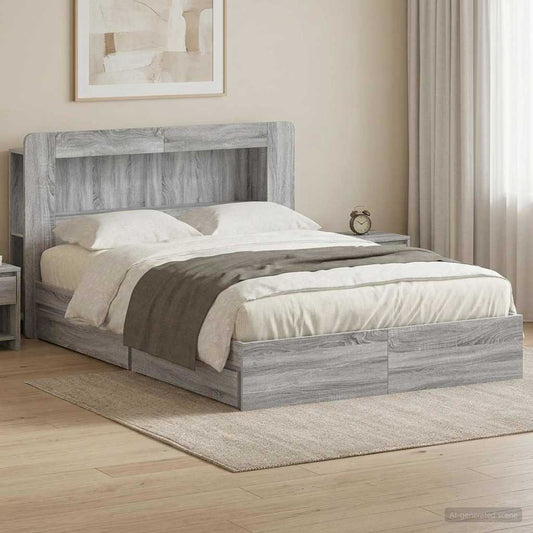 vidaXL Bed Frame with Storage Grey Sonoma 150 x 200 cm Engineered Wood