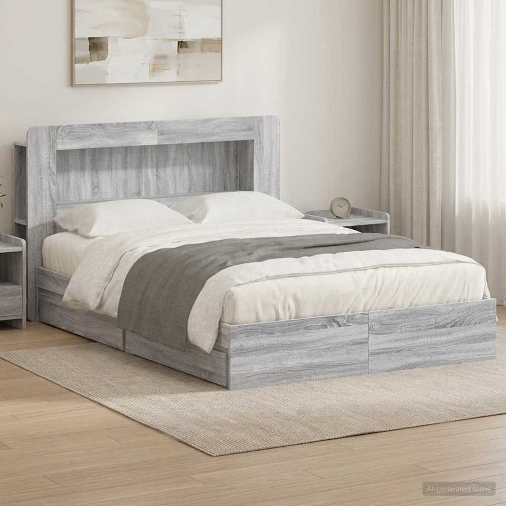 vidaXL Bed Frame with Storage Grey Sonoma 160 x 200 cm Engineered Wood