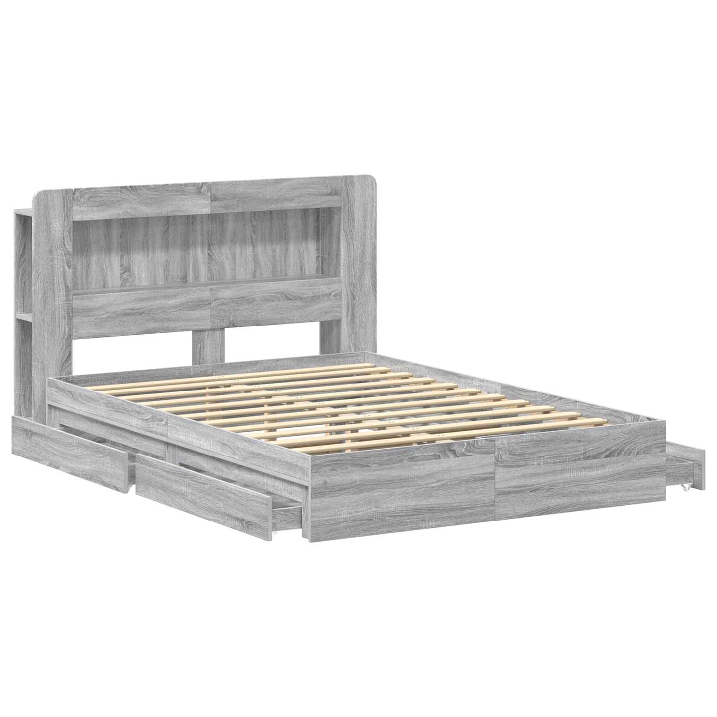 vidaXL Bed Frame with Storage Grey Sonoma 160 x 200 cm Engineered Wood