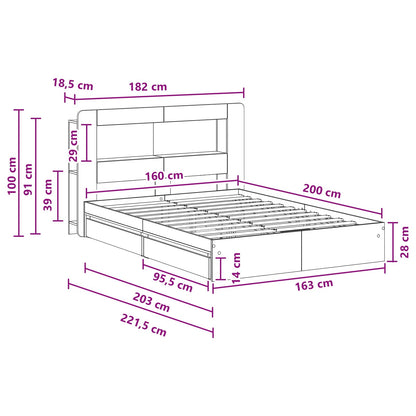 vidaXL Bed Frame with Storage Grey Sonoma 160 x 200 cm Engineered Wood