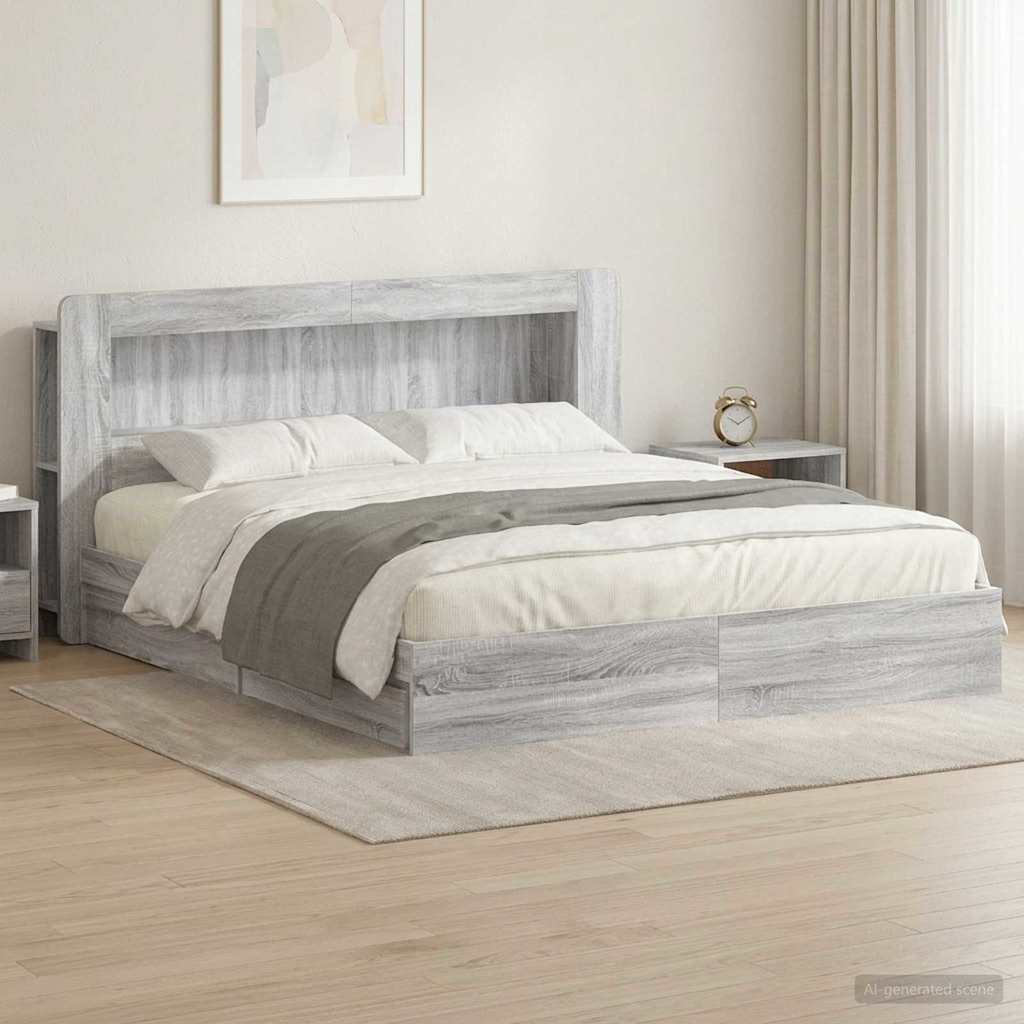 vidaXL Bed Frame with Storage Grey Sonoma 180 x 200 cm Engineered Wood