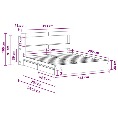 vidaXL Bed Frame with Storage Grey Sonoma 180 x 200 cm Engineered Wood