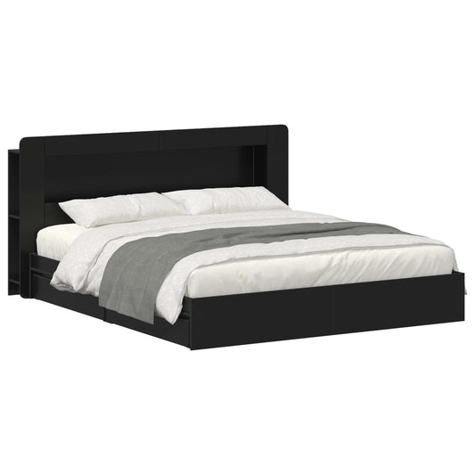vidaXL Bed Frame with Storage Black 200 x 200 cm Engineered Wood