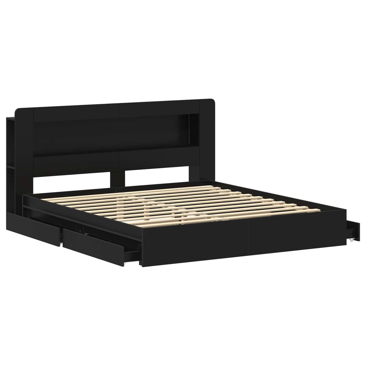 vidaXL Bed Frame with Storage Black 200 x 200 cm Engineered Wood