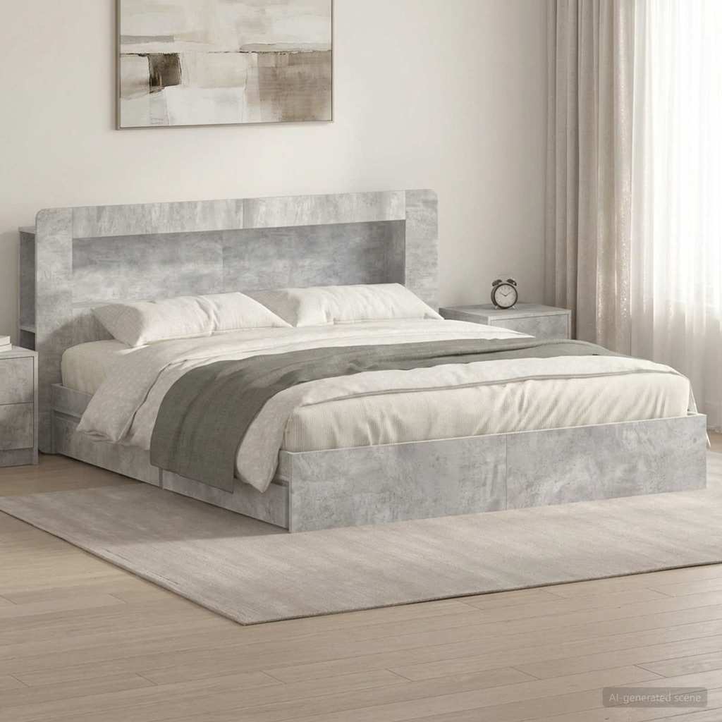 vidaXL Bed Frame with Storage with Drawer Concrete Grey 200 x 200 cm