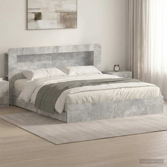 vidaXL Bed Frame with Storage with Drawer Concrete Grey 200 x 200 cm