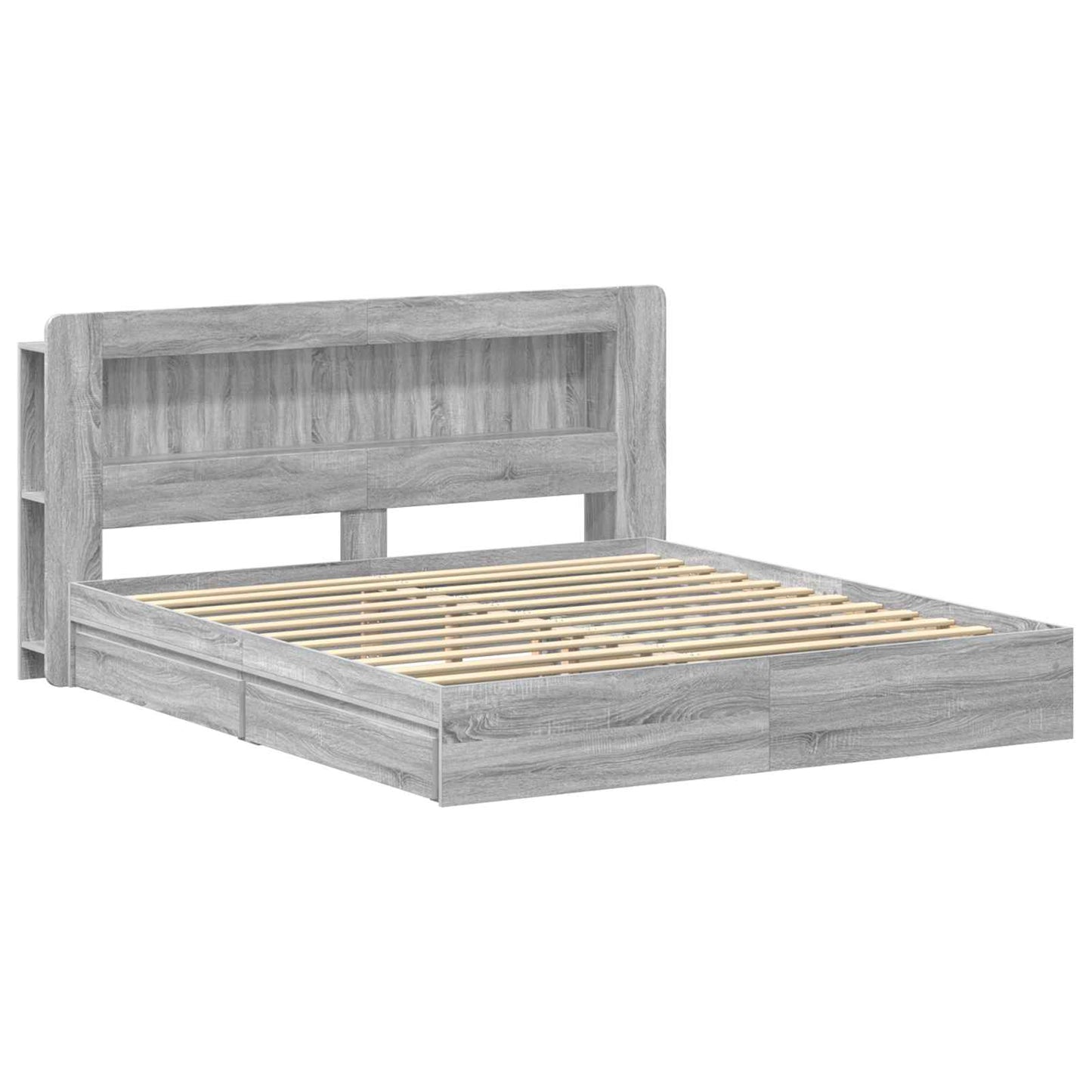 vidaXL Bed Frame with Storage Grey Sonoma 200 x 200 cm Engineered Wood