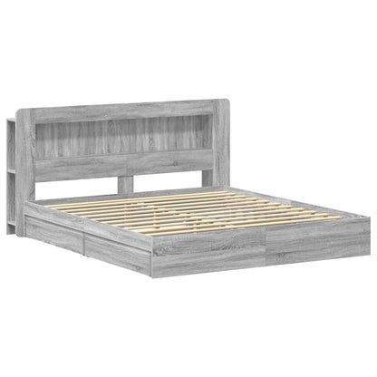 vidaXL Bed Frame with Storage Grey Sonoma 200 x 200 cm Engineered Wood