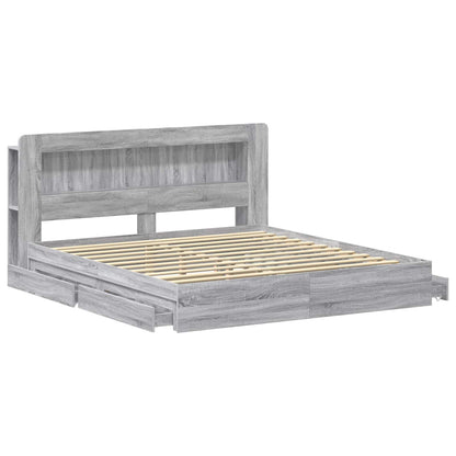 vidaXL Bed Frame with Storage Grey Sonoma 200 x 200 cm Engineered Wood