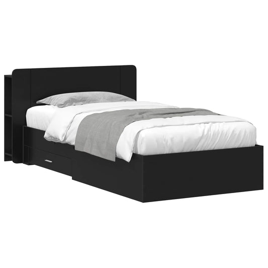 vidaXL Bed Frame with Storage Black 75 x 190 cm Engineered Wood