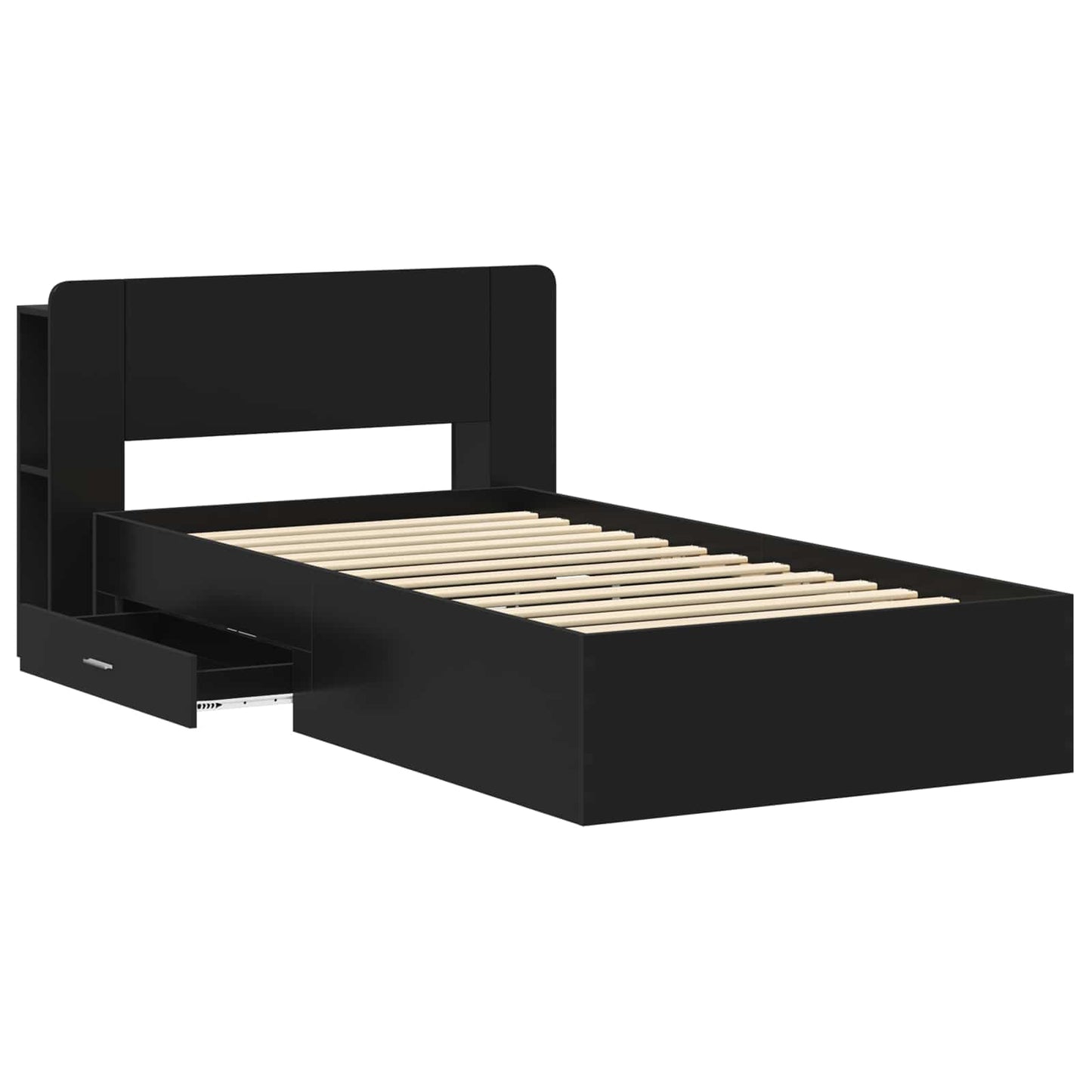 vidaXL Bed Frame with Storage Black 75 x 190 cm Engineered Wood