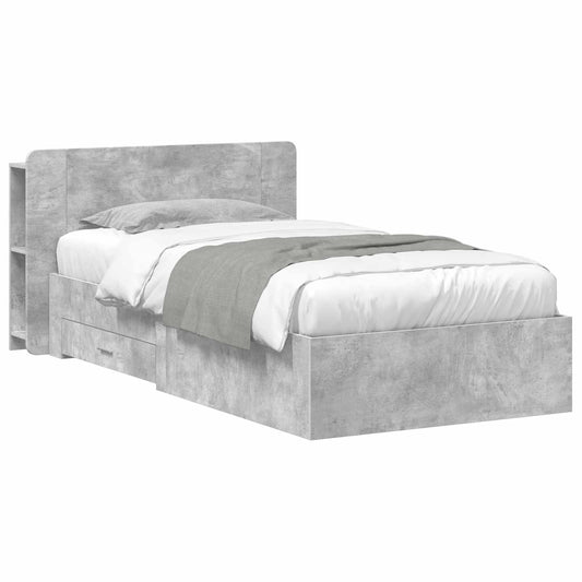 vidaXL Bed Frame with Storage with Headboard Concrete Grey 75 x 190 cm