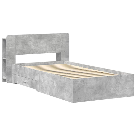 vidaXL Bed Frame with Storage with Headboard Concrete Grey 75 x 190 cm