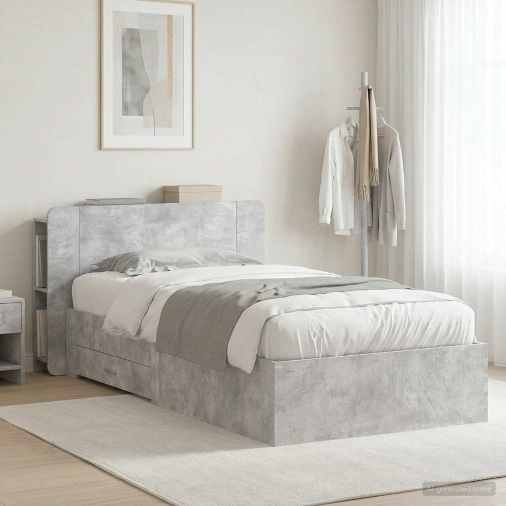 vidaXL Bed Frame with Storage with Headboard Concrete Grey 80 x 200 cm