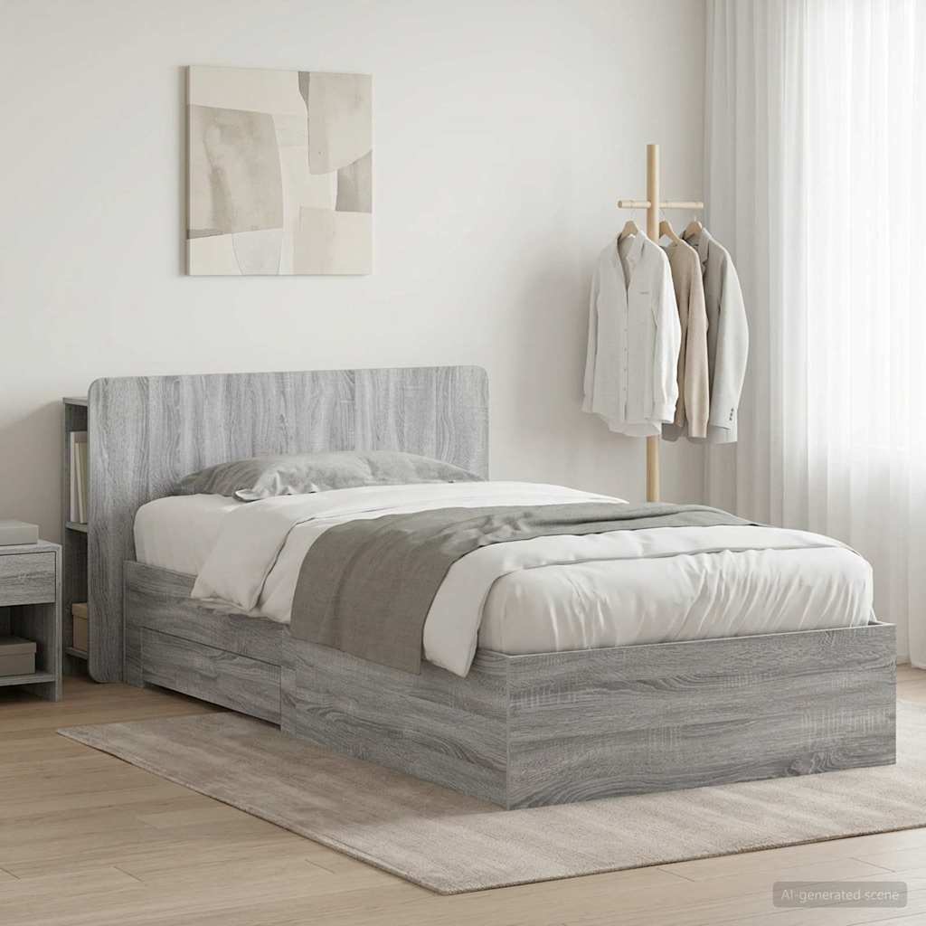 vidaXL Bed Frame with Storage Grey Sonoma 80 x 200 cm Engineered Wood