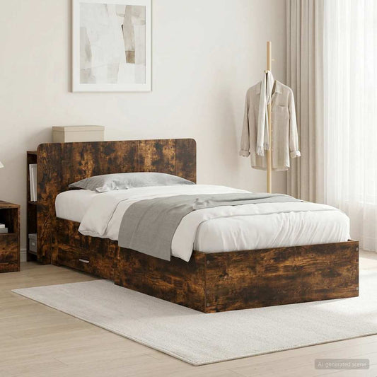 vidaXL Bed Frame with Storage Smoked Oak 80 x 200 cm Engineered Wood