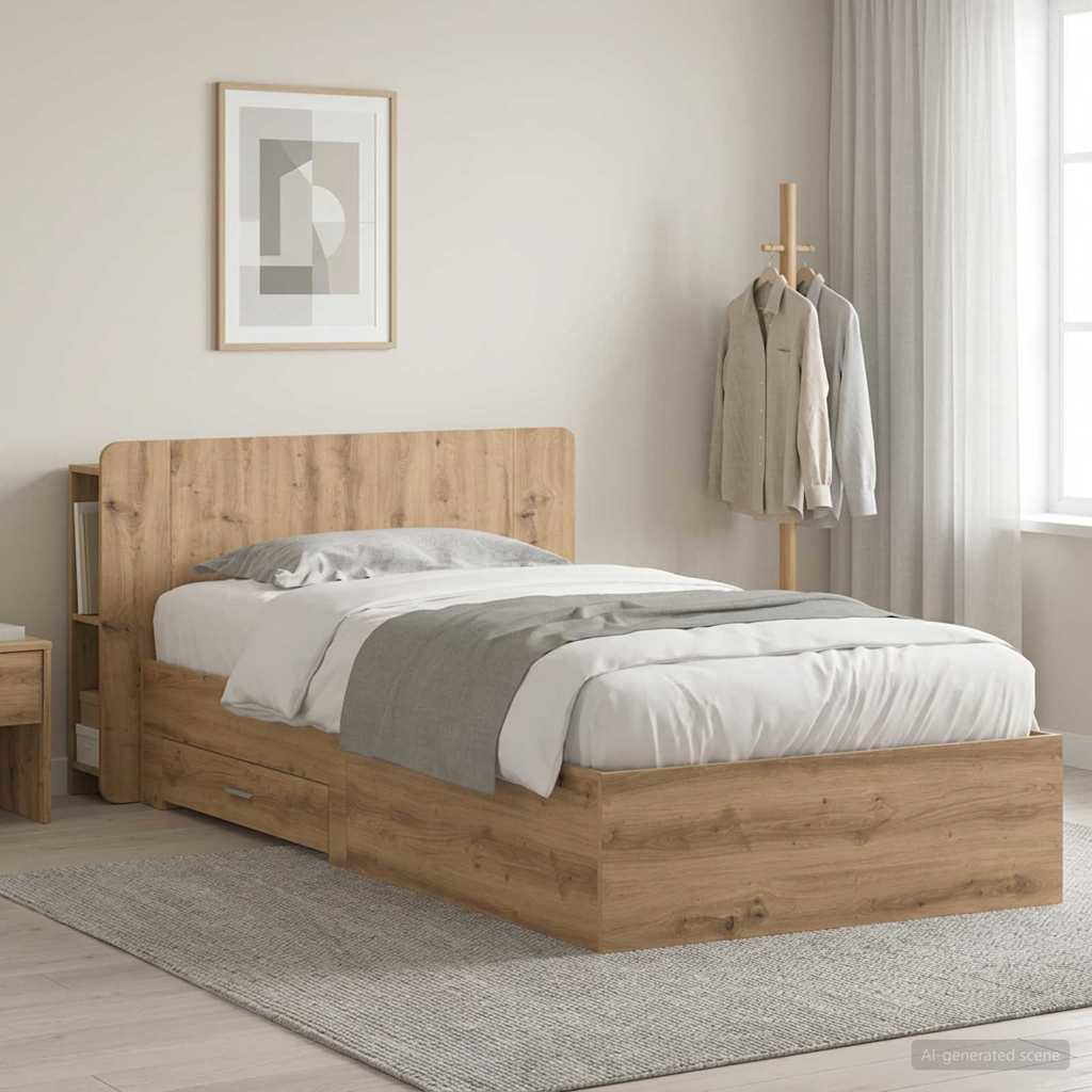 vidaXL Bed Frame with Storage Artisan Oak 90 x 190 cm Engineered Wood