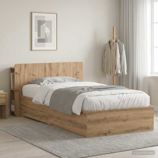 vidaXL Bed Frame with Storage Artisan Oak 90 x 190 cm Engineered Wood