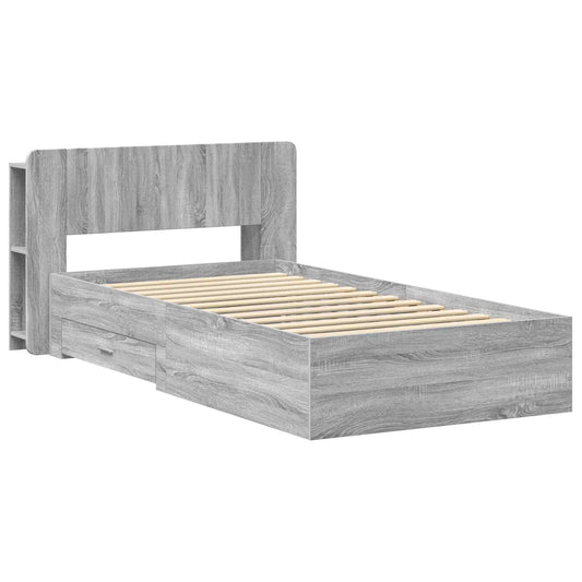 vidaXL Bed Frame with Storage Grey Sonoma 90 x 190 cm Engineered Wood