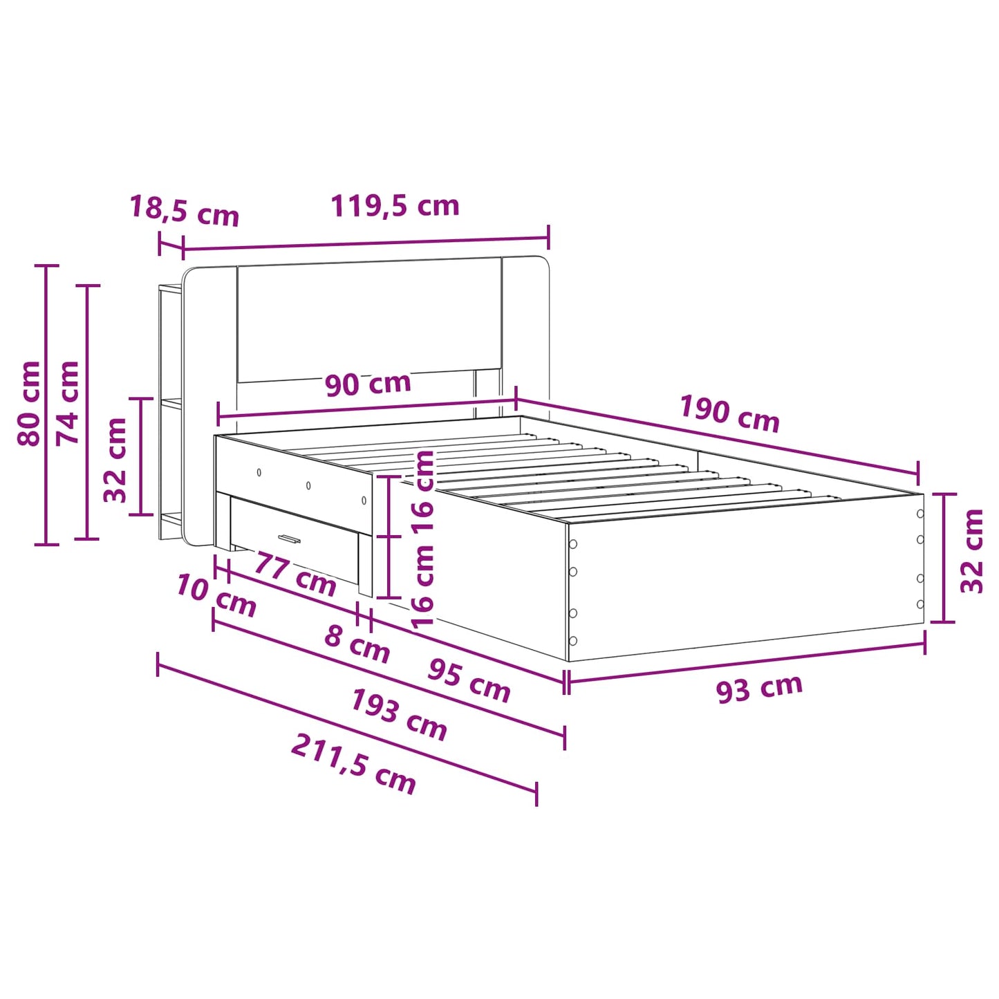 vidaXL Bed Frame with Storage Old Wood 90 x 190 cm Engineered Wood