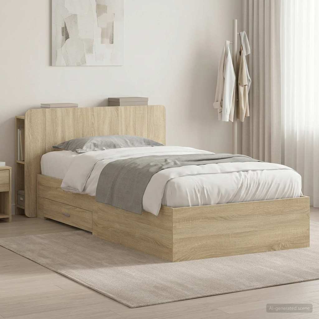 vidaXL Bed Frame with Storage Sonoma Oak 90 x 190 cm Engineered Wood