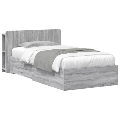 vidaXL Bed Frame with Storage Grey Sonoma 90 x 200 cm Engineered Wood