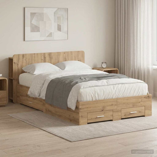 vidaXL Bed Frame with Storage Artisan Oak 120 x 190 cm Engineered Wood