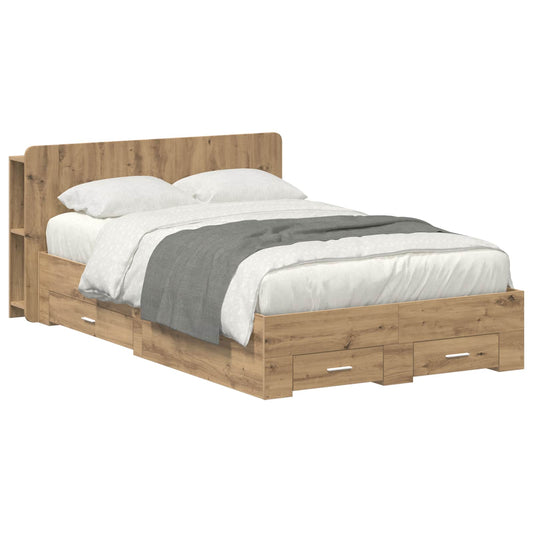 vidaXL Bed Frame with Storage Artisan Oak 120 x 190 cm Engineered Wood