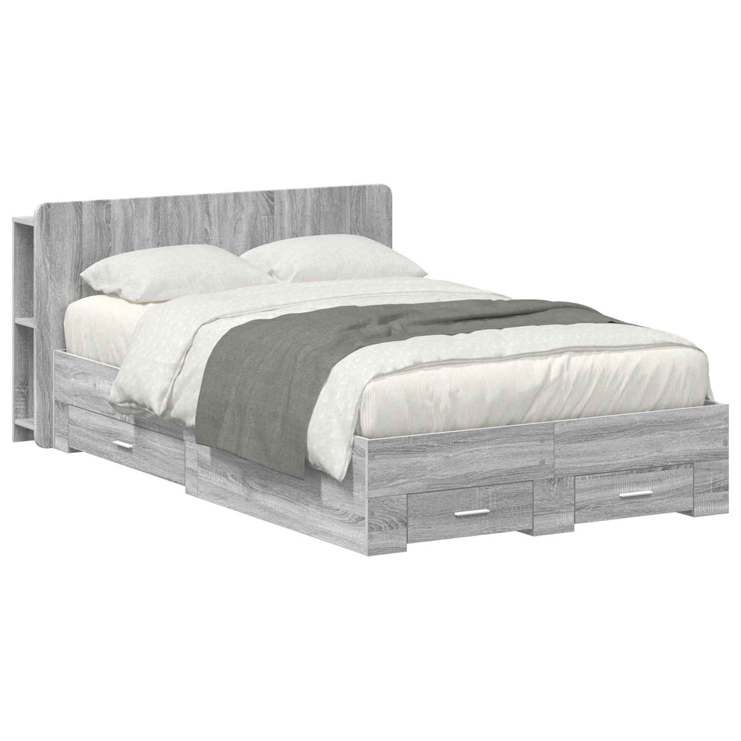 vidaXL Bed Frame with Storage Grey Sonoma 120 x 190 cm Engineered Wood