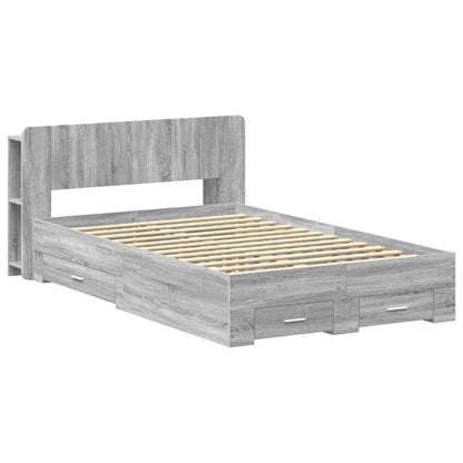 vidaXL Bed Frame with Storage Grey Sonoma 120 x 190 cm Engineered Wood