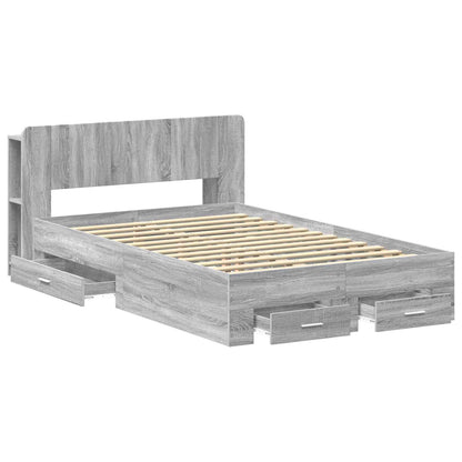 vidaXL Bed Frame with Storage Grey Sonoma 120 x 190 cm Engineered Wood