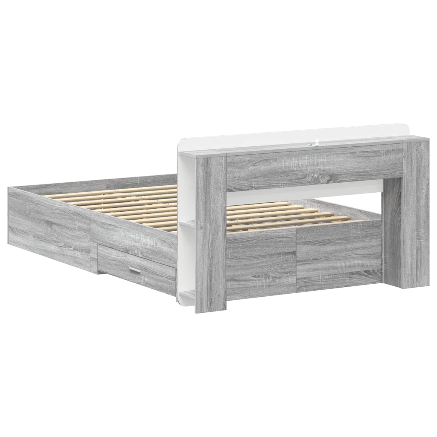 vidaXL Bed Frame with Storage Grey Sonoma 120 x 190 cm Engineered Wood