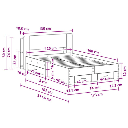vidaXL Bed Frame with Storage Grey Sonoma 120 x 190 cm Engineered Wood