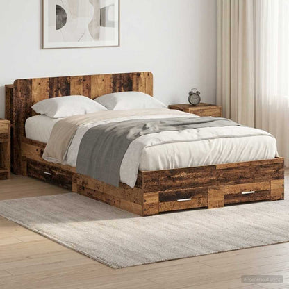 vidaXL Bed Frame with Storage Old Wood 120 x 190 cm Engineered Wood