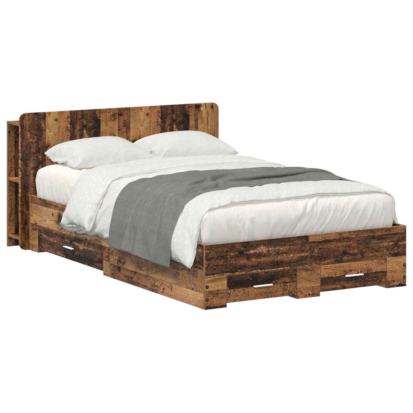 vidaXL Bed Frame with Storage Old Wood 120 x 190 cm Engineered Wood