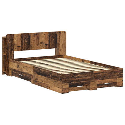 vidaXL Bed Frame with Storage Old Wood 120 x 190 cm Engineered Wood