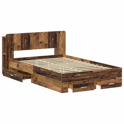 vidaXL Bed Frame with Storage Old Wood 120 x 190 cm Engineered Wood