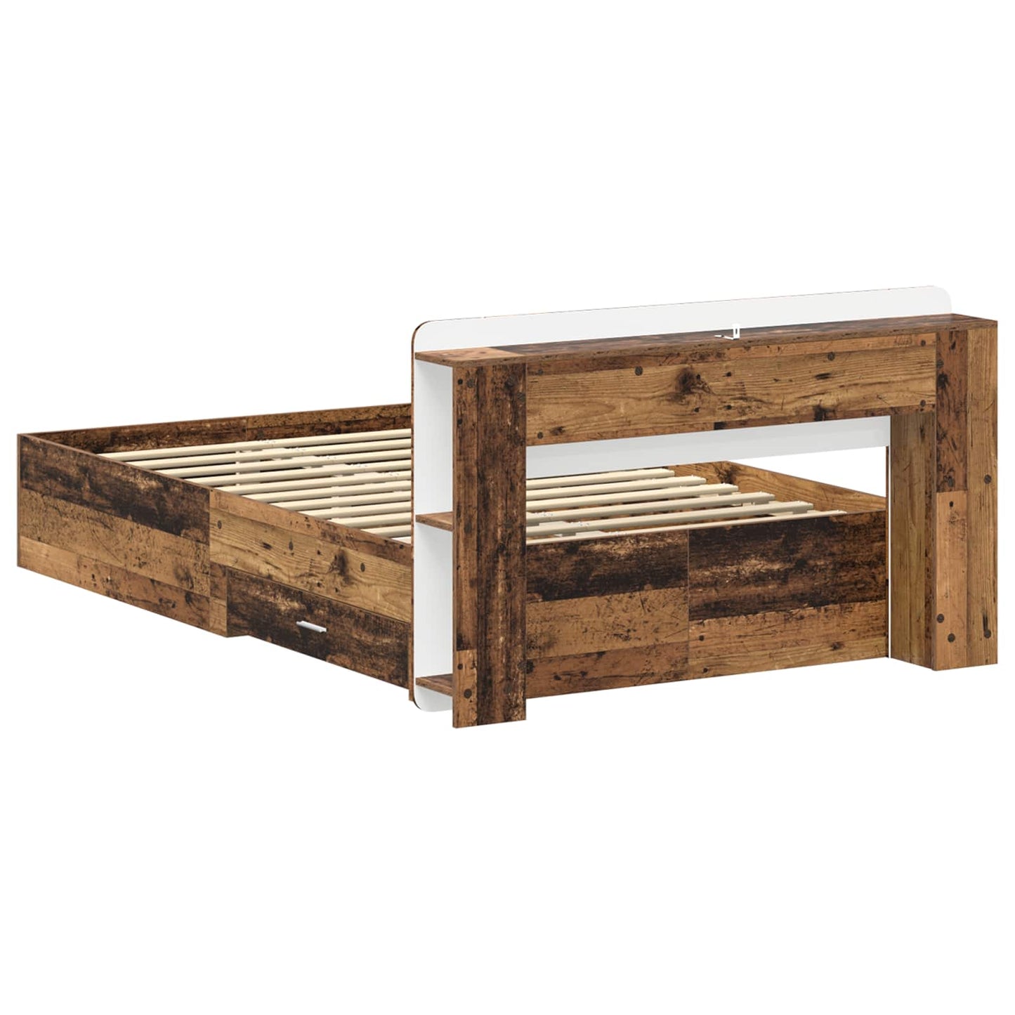 vidaXL Bed Frame with Storage Old Wood 120 x 190 cm Engineered Wood