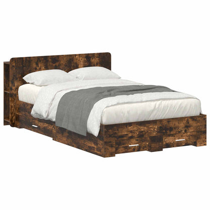vidaXL Bed Frame with Storage Smoked Oak 120 x 190 cm Engineered Wood